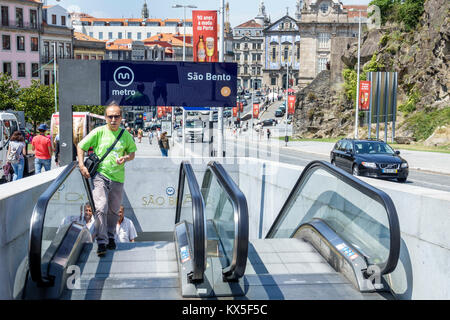 Porto Portugal,historic center,Sao Bento,Calcada de Vandoma,skyline,Metro do Porto,subway,public transport,station,entrance,exit,escalator,Hispanic,im Stock Photo