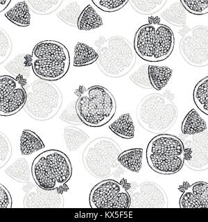 Seamless vector pattern of hand drawn sketch style pomegranate. Stock Vector