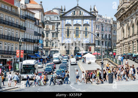 Porto Portugal,historic center,Sao Bento,Plaza Almeida Garrett,skyline,Igreja dos Congregados,Saint Anthony's Church of the Congregates,street,pedestr Stock Photo