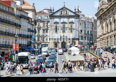 Porto Portugal,historic center,Sao Bento,Plaza Almeida Garrett,skyline,Igreja dos Congregados,Saint Anthony's Church of the Congregates,street,pedestr Stock Photo