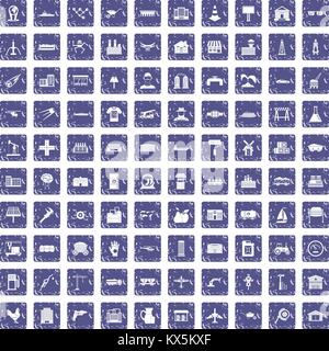 100 industry icons set grunge sapphire Stock Vector