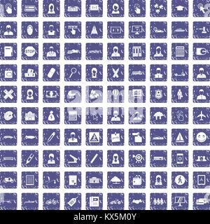 100 initiation icons set grunge sapphire Stock Vector
