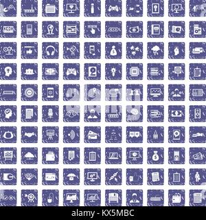 100 IT business icons set grunge sapphire Stock Vector
