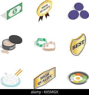 Quality of dish icons set, isometric style Stock Vector