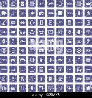 100 adjustment icons set grunge sapphire Stock Vector