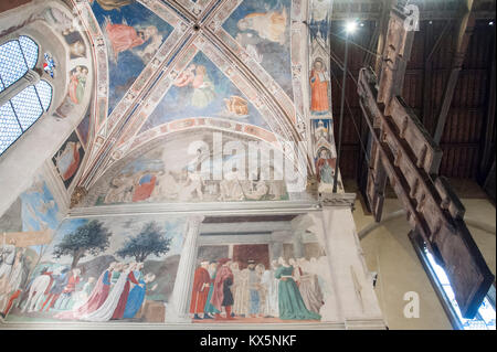 Fresco cycle The Legend of the True Cross by Piero della Francesca in Italian Gothic Basilica di San Francesco (Basilica of San Francesco) in Historic Stock Photo