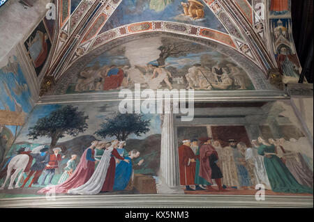 Fresco cycle The Legend of the True Cross by Piero della Francesca in Italian Gothic Basilica di San Francesco (Basilica of San Francesco) in Historic Stock Photo