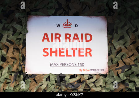 Air raid shelter sign issued by the War Office in World War Two. Leyburn North Yorkshire England 6.1.18 Stock Photo