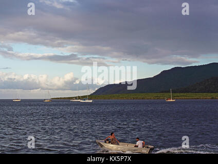 Last light tinnie run off Marlin Marina, Trinity Inlet, Cairns QLD Australia Stock Photo