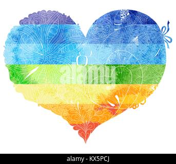 Watercolor drawing of the rainbow heart with a light pattern painted on it Stock Vector