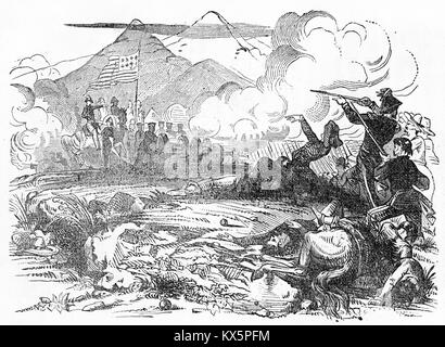 Engraving of the Battle of Beuna Vista, 1847, between the Americans and Mexicans. From A New History of the USA, by John Lord, 1859. Stock Photo
