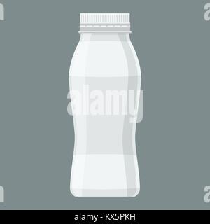 White yogurt milk plastic bottle. Flat and solid color style vector. Stock Vector