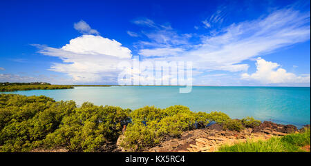 Storm clouds forming over the mangroves of Roebuck Bay. Broome, Western Australia Stock Photo