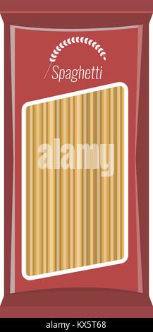 Spaghetti or pasta package mockup, isolated on white background. Flat and solid color style Illustrated Vector. Stock Vector