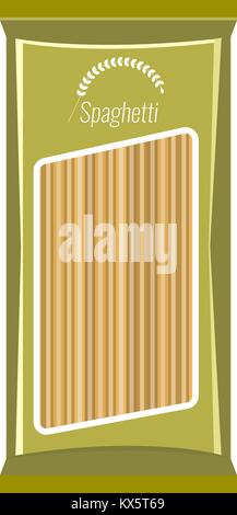 Spaghetti or pasta package mockup, isolated on white background. Flat and solid color style Illustrated Vector. Stock Vector