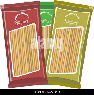 Spaghetti or pasta package mockup, isolated on white background. Flat and solid color style Illustrated Vector. Stock Vector
