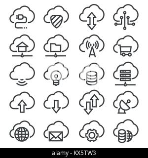 Set of Computer Cloud Related Vector Line Icons Stock Vector