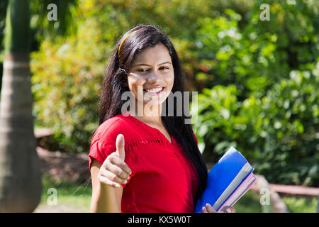 1 Indian College Teen Girl Holding Book Education Standing Garden Stock Photo