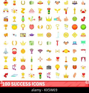 100 success icons set, cartoon style Stock Vector