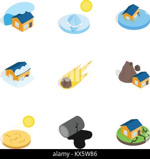 Natural disaster icons, isometric 3d style Stock Vector