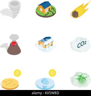 Disaster icons, isometric 3d style Stock Vector