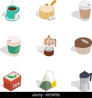 Hot drinks icons, isometric 3d style Stock Vector