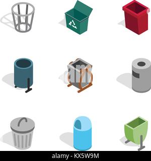 Waste equipment icons, isometric 3d style Stock Vector