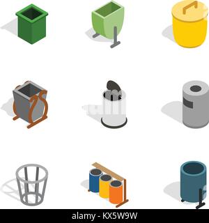Garbage container icons, isometric 3d style Stock Vector