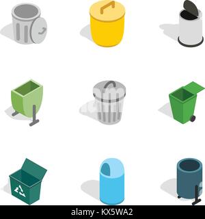 Garbage storage icons, isometric 3d style Stock Vector