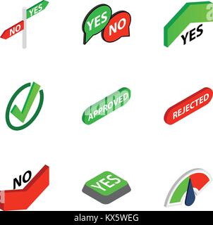 Correct and incorrect icons, isometric 3d style Stock Vector