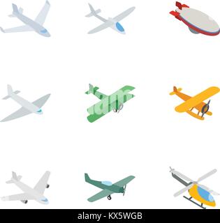 Flying aircraft icons, isometric 3d style Stock Vector