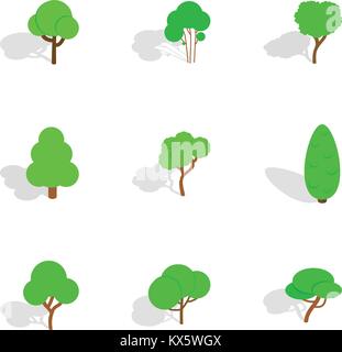 Deciduous trees icons, isometric 3d style Stock Vector