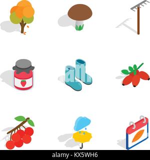 Fall icons, isometric 3d style Stock Vector