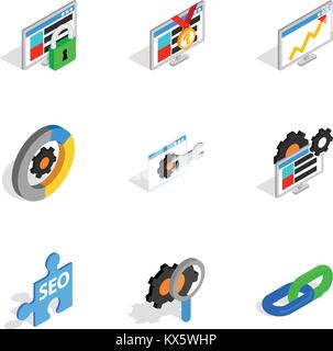 SEO icons, isometric 3d style Stock Vector