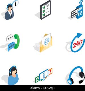 All day customer support icons, isometric 3d style Stock Vector