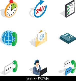24 hours support icons, isometric 3d style Stock Vector