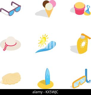 Vacation icons, isometric 3d style Stock Vector