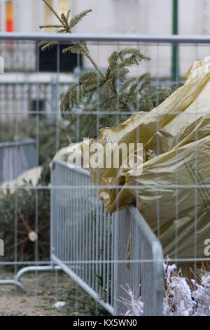Christmas tree crowd control on the streets of Paris. Stock Photo