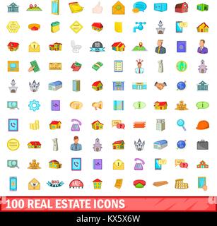 100 real estate icons set, cartoon style Stock Vector