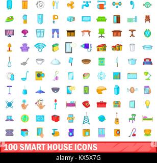100 smart house icons set, cartoon style Stock Vector