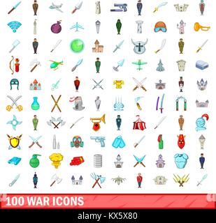100 war icons set, cartoon style Stock Vector