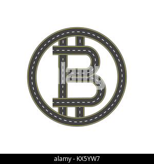 Logo design bitcoin. stylized the road, highway with marking. illustration Stock Vector