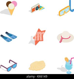 Beach elements icons, isometric 3d style Stock Vector