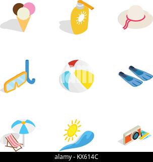 Summer holidays icons, isometric 3d style Stock Vector