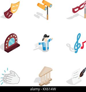 Theater icons, isometric 3d style Stock Vector