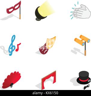 Theater performance icons, isometric 3d style Stock Vector