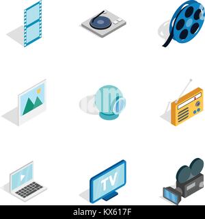 Audio and video icons, isometric 3d style Stock Vector