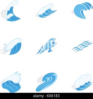 Blue wave icons, isometric 3d style Stock Vector