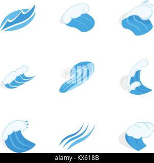 Big wave icons, isometric 3d style Stock Vector