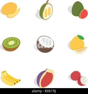 Tropical fruits icons, isometric 3d style Stock Vector